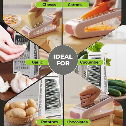 Râpe à Fromage Double Face avec Récipient Intégré – Râpe Inox pour Légumes et Fromage avec Conteneur de Récupération