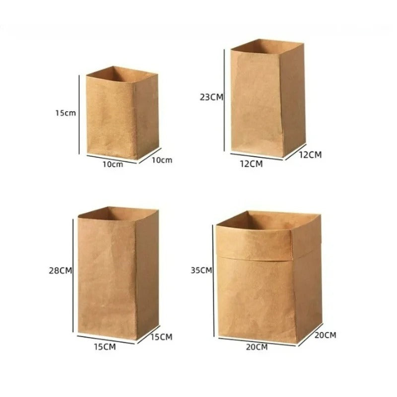 Quatre Sacs Kraft Lavables Réutilisables Rangement Écologique de différentes tailles pour un rangement pratique