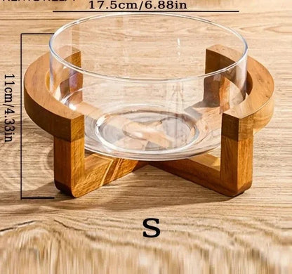 Bol à Salade en Verre avec Base en Bois Élégante, design moderne et pratique pour servir vos plats