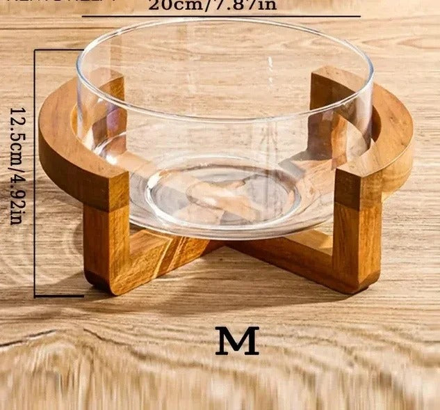 Bol à Salade en Verre avec Base en Bois Élégante, design chic et moderne pour servir vos salades
