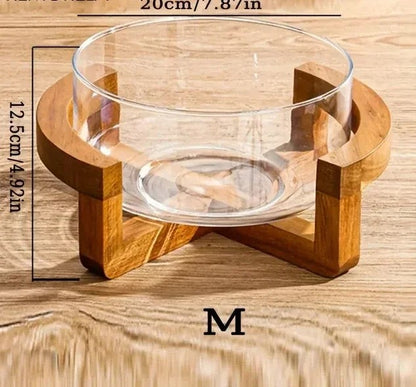 Bol à Salade en Verre avec Base en Bois Élégante, design chic et moderne pour servir vos salades
