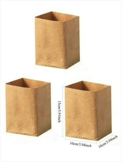 Trois Sacs Kraft Lavables Réutilisables Rangement Écologique en papier brun pour un rangement durable.