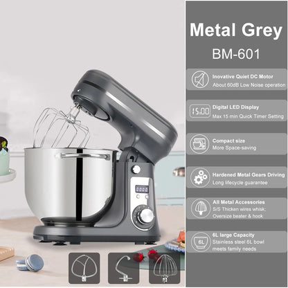 Robot pâtissier 6L 1200W puissant silencieux pour pâte à pain, pizza et pâtisserie maison avec écran LED