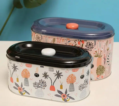 Boîtes métal  – Stockage hermétique lot de deux boîtes décoratives à motifs floraux avec couvercles colorés et boutons