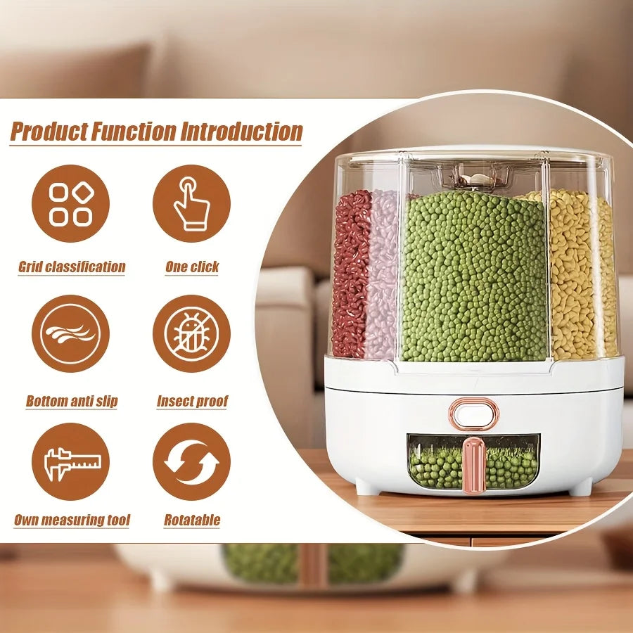 Distributeur de Grains Multi-sections – Organisation Cuisine distributeur rotatif 4 compartiments transparent avec doseur