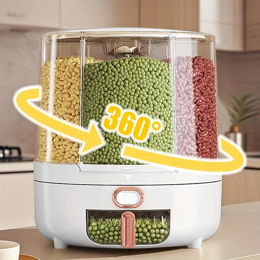 Distributeur de Grains Multi-sections – Organisation Cuisine rotation 360 degrés, distributeur transparent blanc à 3 compartiments