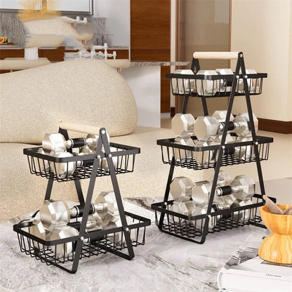 Panier fruits 2/3 étages pliable – rangement cuisine décoratif. Paniers métalliques noirs empilables 2 et 3 étages pour fruits