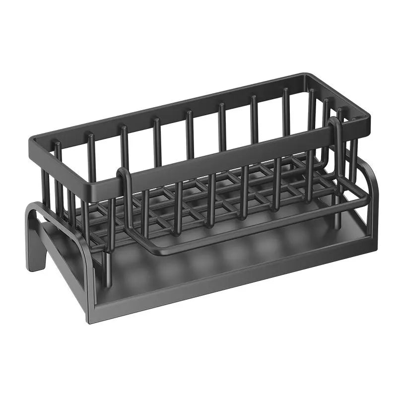 Porte Éponge Inox Antirouille – Compact & Élégant. Porte-éponge inox noir avec bac égouttoir et panier drainant