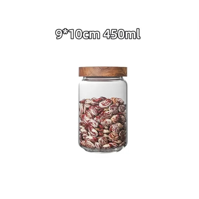Pots de Conservation en Verre avec Couvercle en Bambou 450ml bocal en verre transparent rempli de haricots pour stockage
