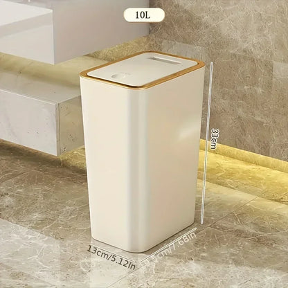 Poubelle Cuisine 10L – Design Moderne, Anti-Odeurs . Poubelle blanche 10L rectangulaire avec couvercle bois pour cuisine