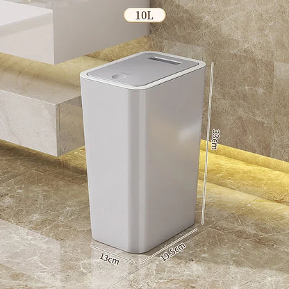 Poubelle Cuisine 10L – Design Moderne, Anti-Odeurs . Corbeille blanche rectangulaire avec couvercle plat slim pour salle de bain