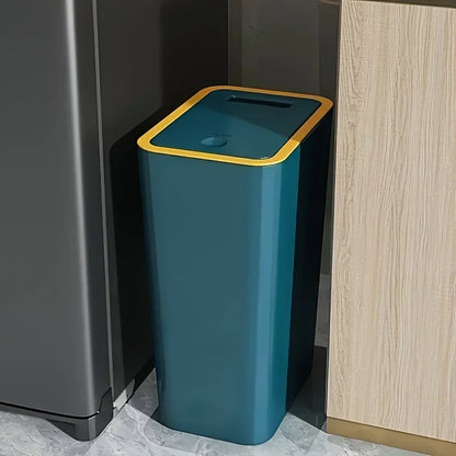 Poubelle Cuisine 10L – Design Moderne, Anti-Odeurs . Corbeille verte mince bord doré couvercle à fente entre frigo et meuble