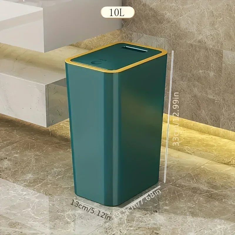 Poubelle Cuisine 10L – Design Moderne, Anti-Odeurs . Poubelle rectangulaire vert émeraude avec bord doré et ouverture supérieure