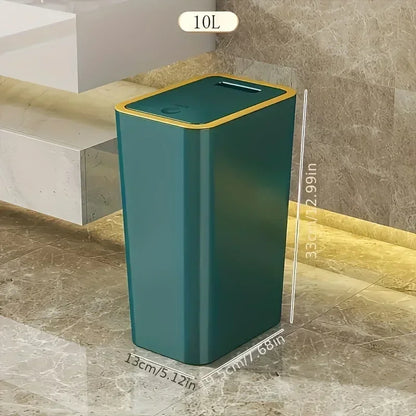 Poubelle Cuisine 10L – Design Moderne, Anti-Odeurs . Poubelle rectangulaire vert émeraude avec bord doré et ouverture supérieure