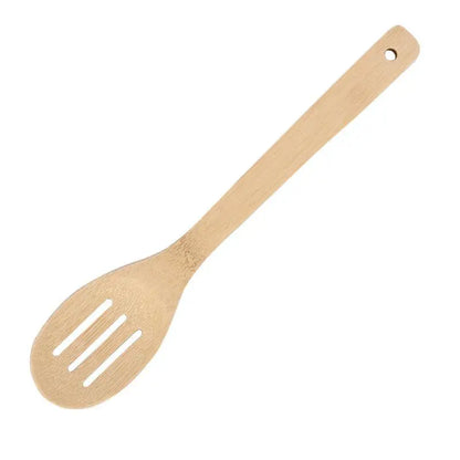 Spatule Bambou Antiadhésive – Légère & Facile à Nettoyer. Spatule à fentes avec trou de suspension manche long lisse