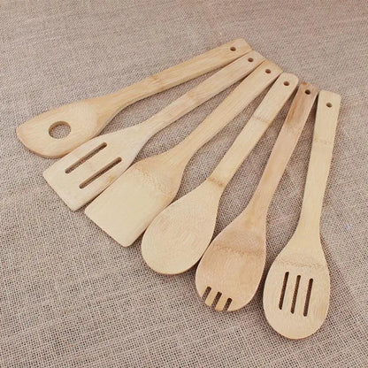 6 ustensiles en bambou pour cuisson Spatule Bambou Antiadhésive – Légère & Facile à Nettoyer. cuillères et spatules