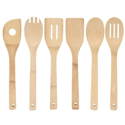 Ensemble 6 pièces d'ustensiles de cuisine en bambou avec Spatule Bambou Antiadhésive – Légère & Facile à Nettoyer. pour cuisson