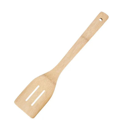 Spatule Bambou Antiadhésive – Légère & Facile à Nettoyer. Spatule à fentes en bambou naturel avec poignée percée