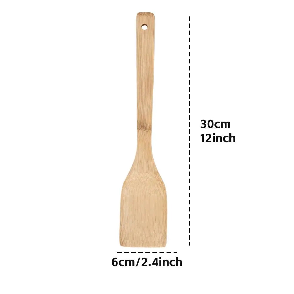 Spatule Bambou Antiadhésive – Légère & Facile à Nettoyer. 30 cm x 6 cm tête plate poignée trou pour suspendre