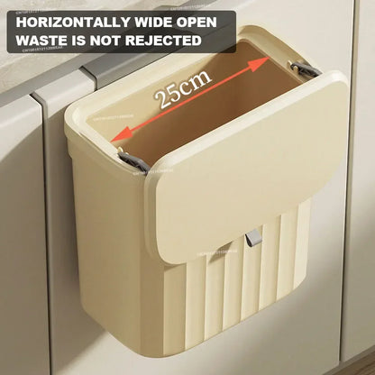 Poubelle de Cuisine Murale 8.5/12L avec Couvercle. beige fixee sur porte d armoire 25 cm ouverture large