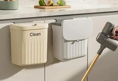 Poubelle de Cuisine Murale 8.5/12L avec Couvercle suspendue sur portes de placard, lot beige et gris pour gain de place