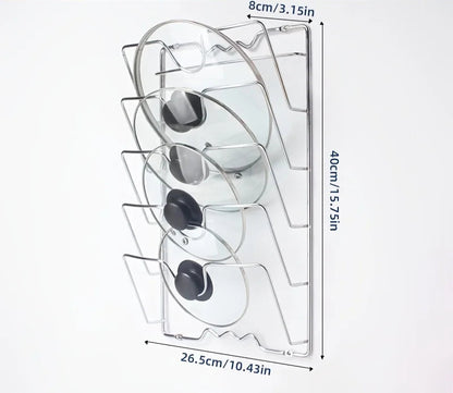 Support mural 5 couches pour couvercles de casseroles en acier inoxydable range 4 couvercles verticalement