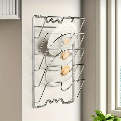 Support mural 5 couches pour couvercles de casseroles en acier inox fixé au mur rangement gain de place pour cuisine
