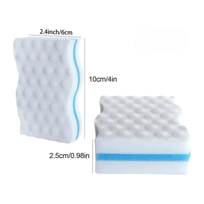 Éponge magique – Lot de 50 pièces éco-friendly 10×6 cm. Éponges blanches striées à couche abrasive bleue pour vaisselle