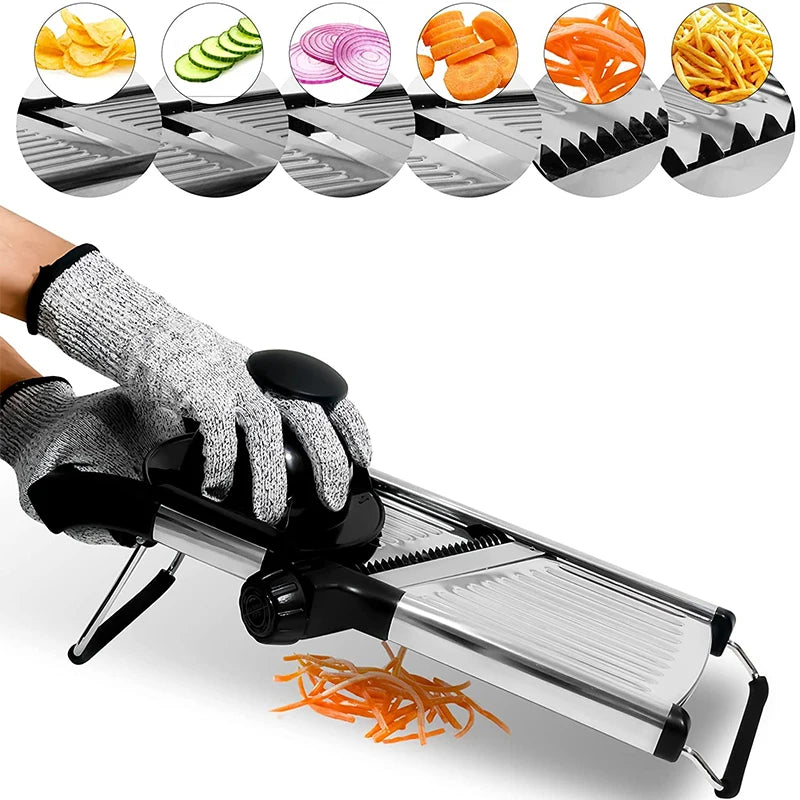 Mandoline Acier Inoxydable – Coupe Rapide Sécurisée avec plusieurs lames pour trancher légumes et fruits