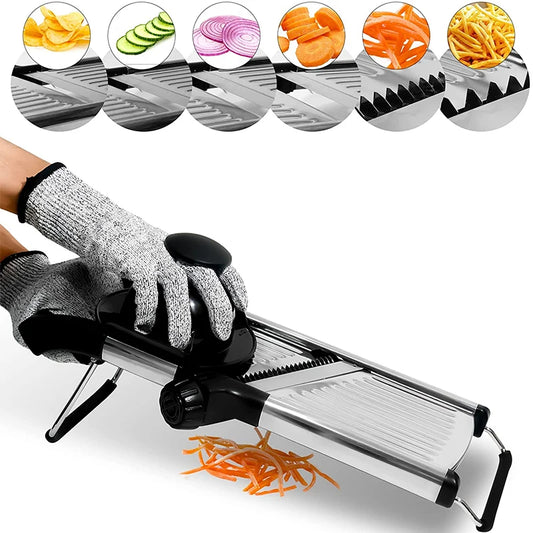Mandoline Acier Inoxydable – Coupe Rapide Sécurisée avec plusieurs lames pour trancher légumes et fruits