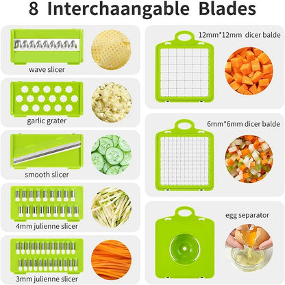 Mandoline Cuisine 10 en 1 avec Bac Coupe Légumes Inox et 8 lames interchangeables pour une préparation facile