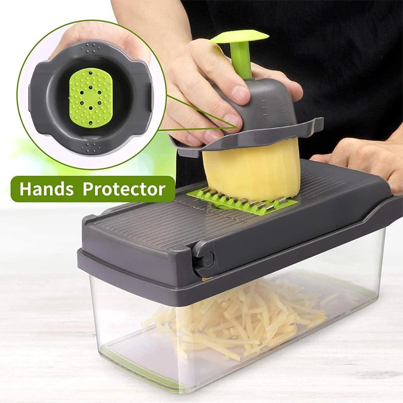 Mandoline Cuisine 10 en 1 avec Bac Coupe Légumes Inox offrant une coupe précise et rapide des légumes