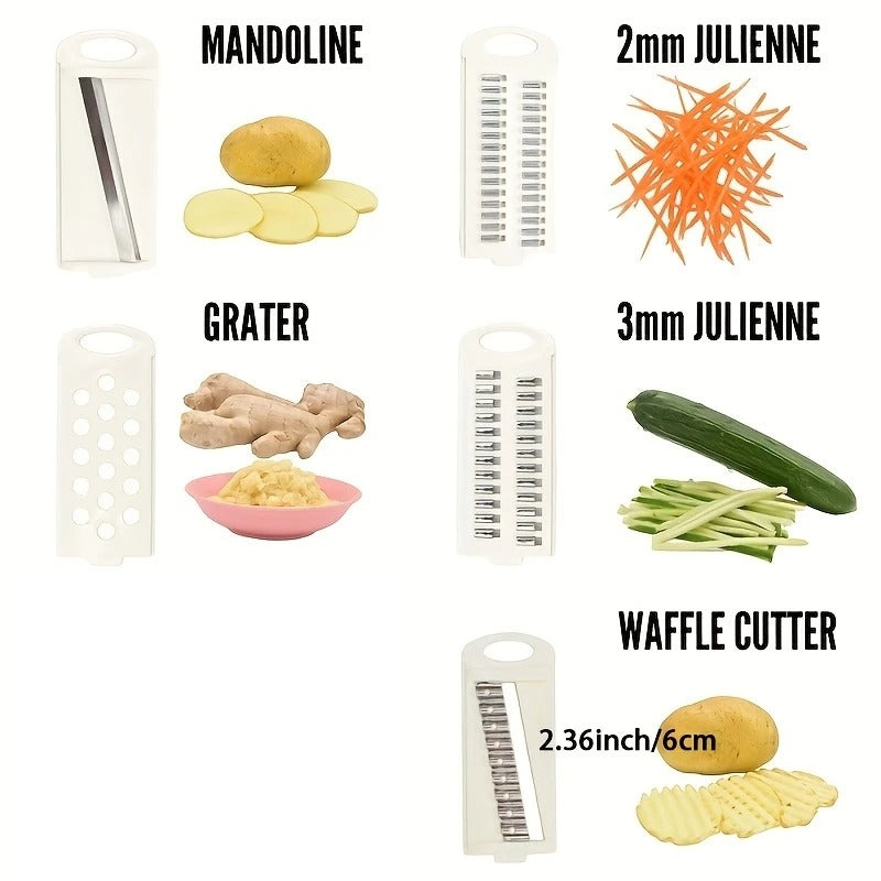 Mandoline Multifonction 5 en 1 pour Légumes avec différents accessoires pour couper et râper les légumes