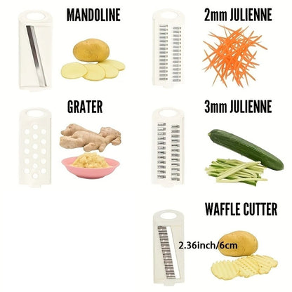 Mandoline Multifonction 5 en 1 pour Légumes avec différents accessoires pour couper et râper les légumes