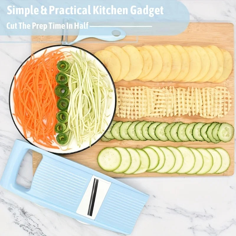 Mandoline Multifonction 5 en 1 pour Légumes avec tranches de légumes et différents styles de coupe