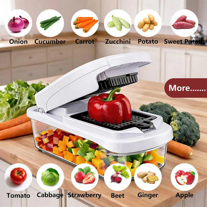 Mandoline Multifonction avec Bac Récupérateur pour couper légumes et fruits avec précision dans votre cuisine