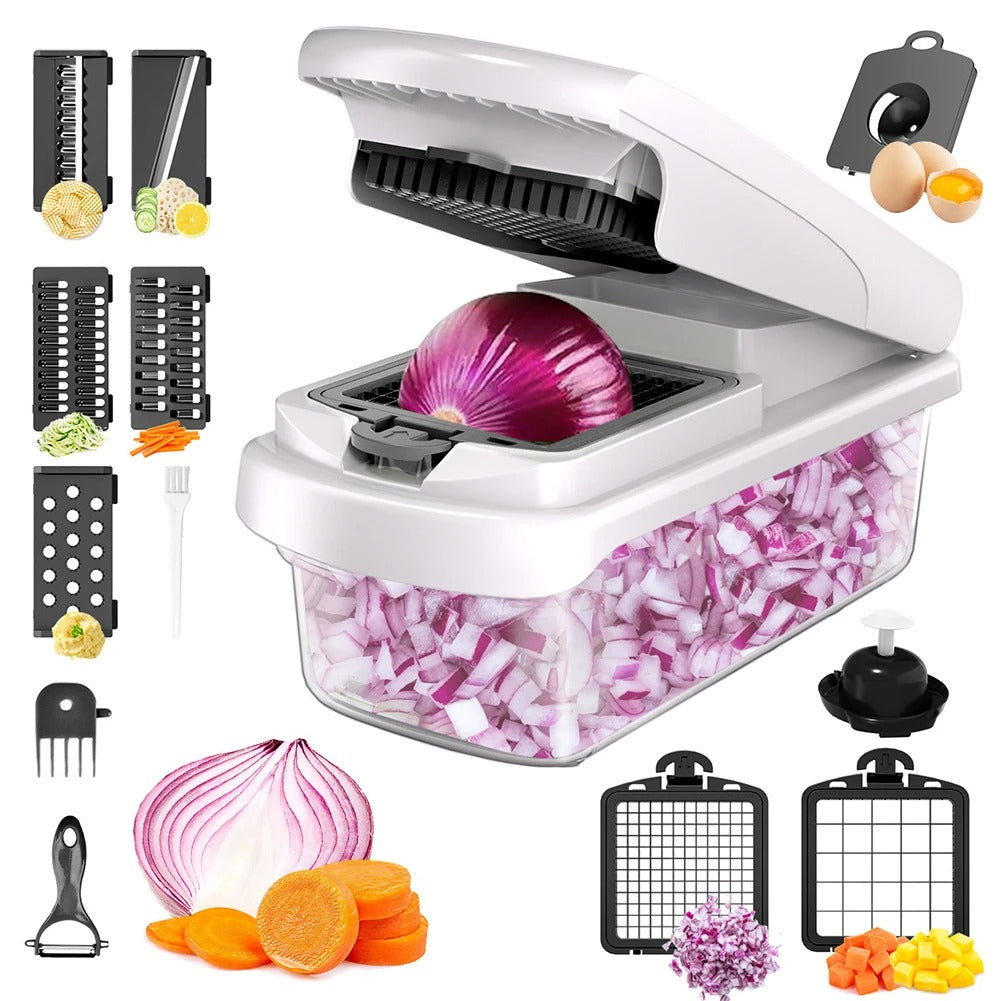Mandoline Multifonction avec Bac Récupérateur pour trancher, couper et hacher légumes facilement