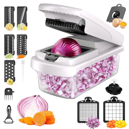 Mandoline Multifonction avec Bac Récupérateur pour trancher, couper et hacher légumes facilement