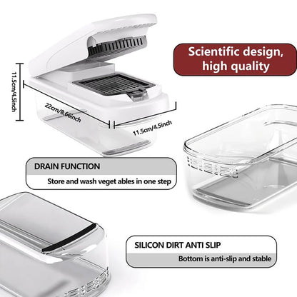 Mandoline Multifonction avec Bac Récupérateur pour couper et laver les légumes facilement en une seule étape.
