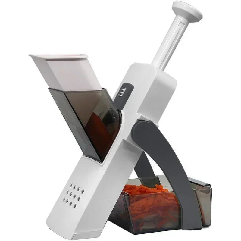 Mandoline Multifonction – Coupe Légumes Sécurisée & Rapide avec poussoir et récipient de récupération