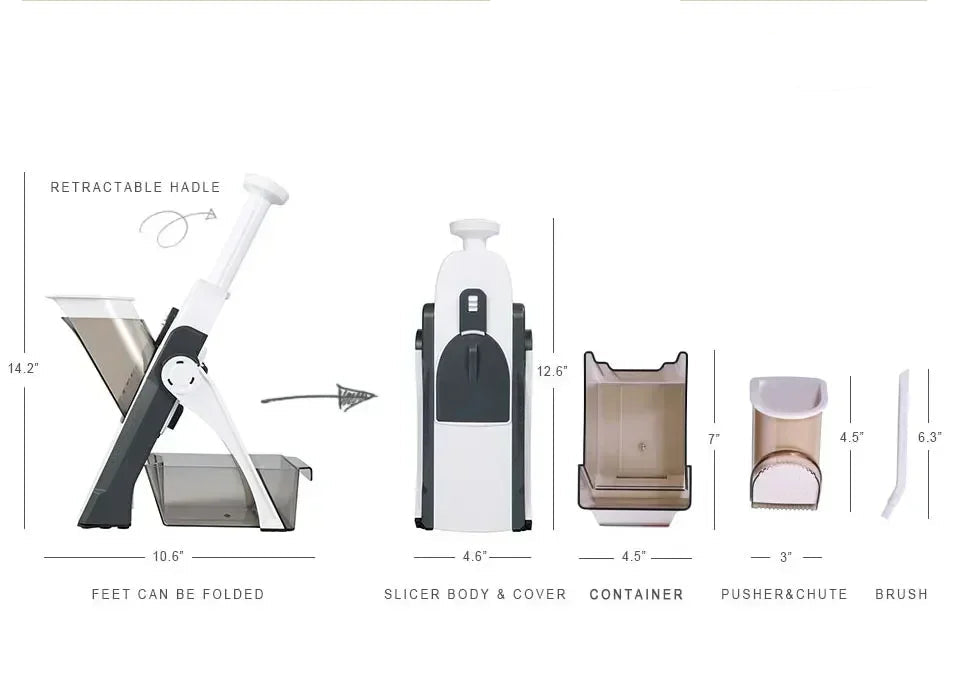 Mandoline Multifonction – Coupe Légumes Sécurisée & Rapide avec pièces démontables pour tranchage facile