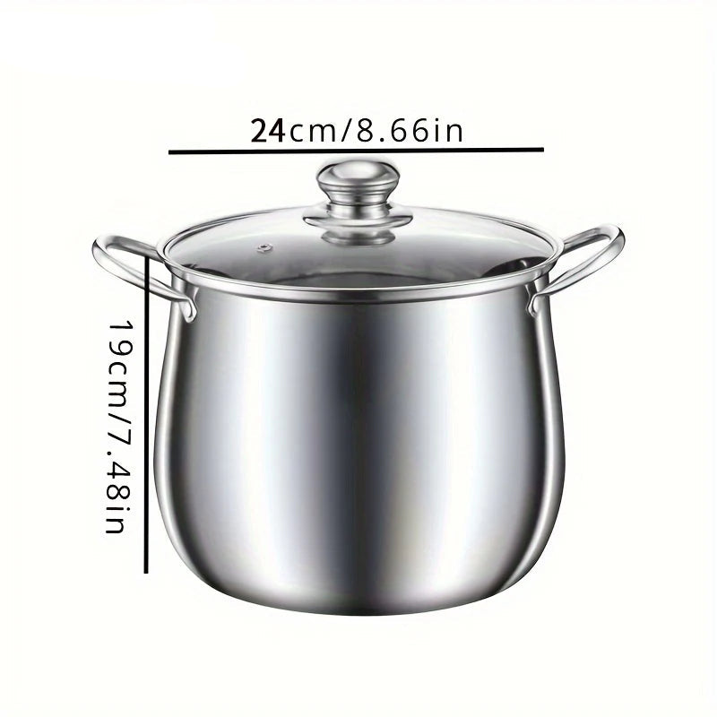 Marmite Inox 22/24 cm – Grande Capacité Gaz & Induction avec poignée et couvercle en verre