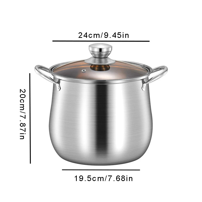 Marmite inox 20 & 24 cm avec couvercle – Idéale pour soupes et ragoûts affichée avec dimensions.