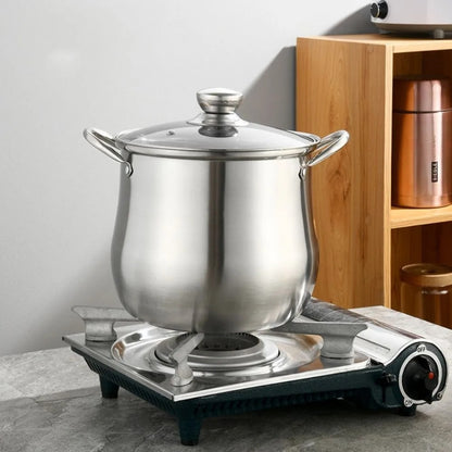 Marmite Inox à Fond Épais avec Couvercle Grande Capacité Compatible Induction et Gaz sur une plaque de cuisson