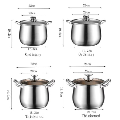 Marmite Inox à Fond Épais avec Couvercle Grande Capacité Compatible Induction et Gaz, dimensions illustrées