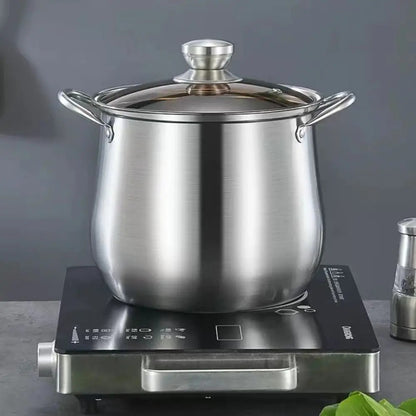 Marmite Inox à Fond Épais avec Couvercle Grande Capacité Compatible Induction et Gaz sur plaque de cuisson