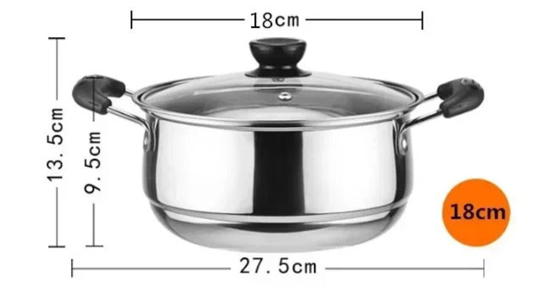 Marmite Inox Double Fond Compatible Gaz et Induction – avec couvercle en verre et poignées ergonomiques