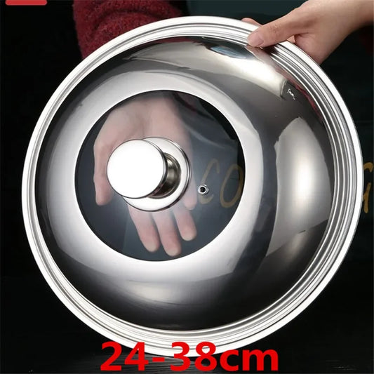 Couvercle Inox Universel 24–38 cm – Résistant en acier inoxydable miroir, poignée ronde et évent vapeur
