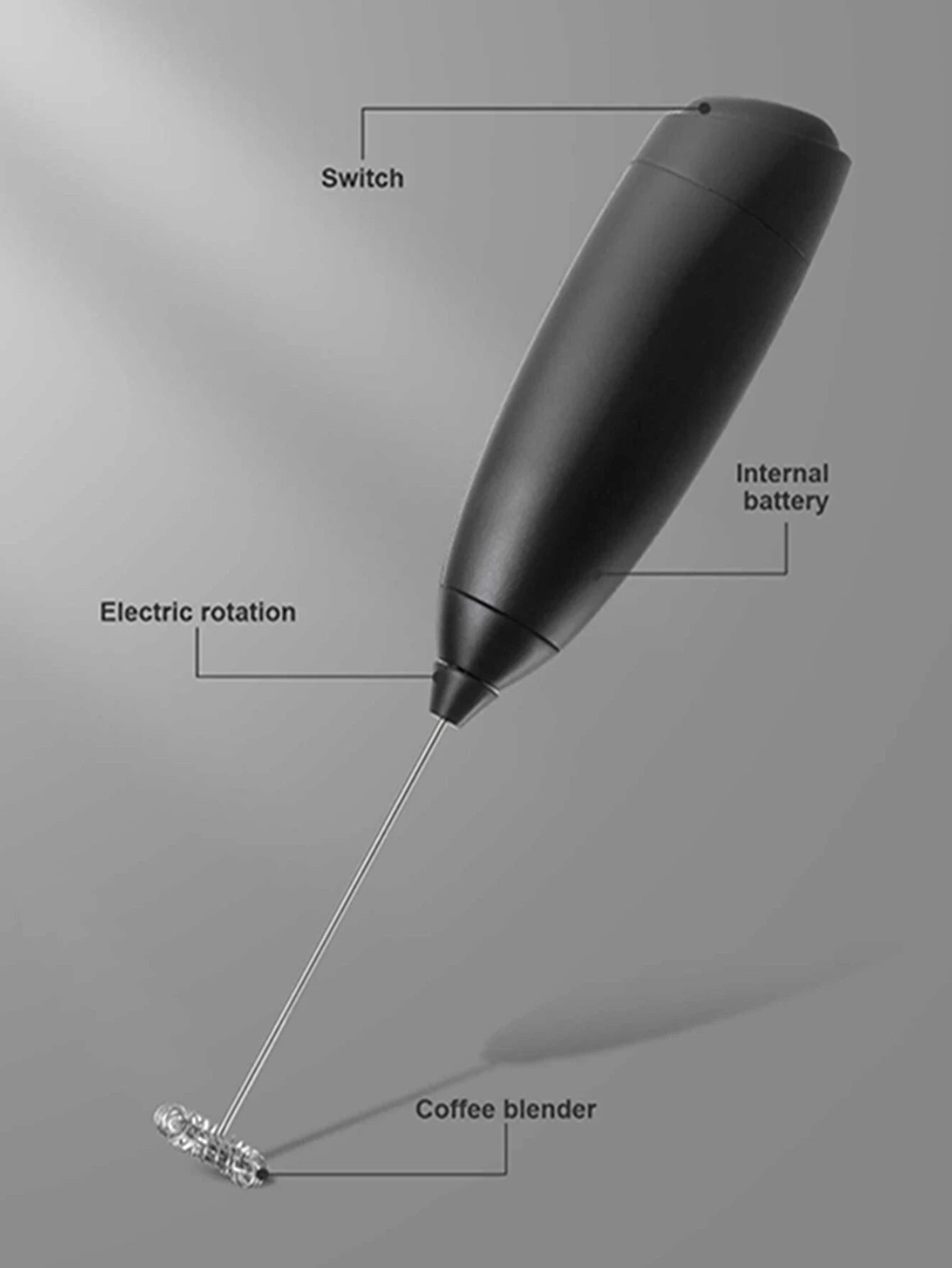 Mélangeur Électrique Sans Fil Portable en noir avec batterie interne et fouet pour café