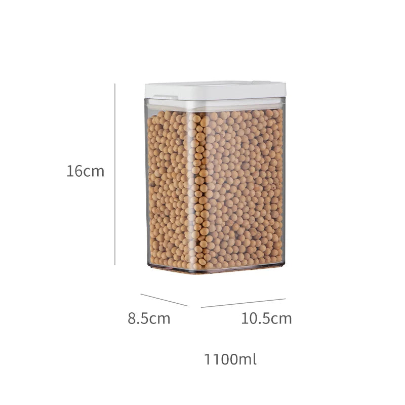 Boîtes de Conservation Transparentes Hermétiques – METKA contenant pois chiches 1100ml rectangle transparent couvercle blanc